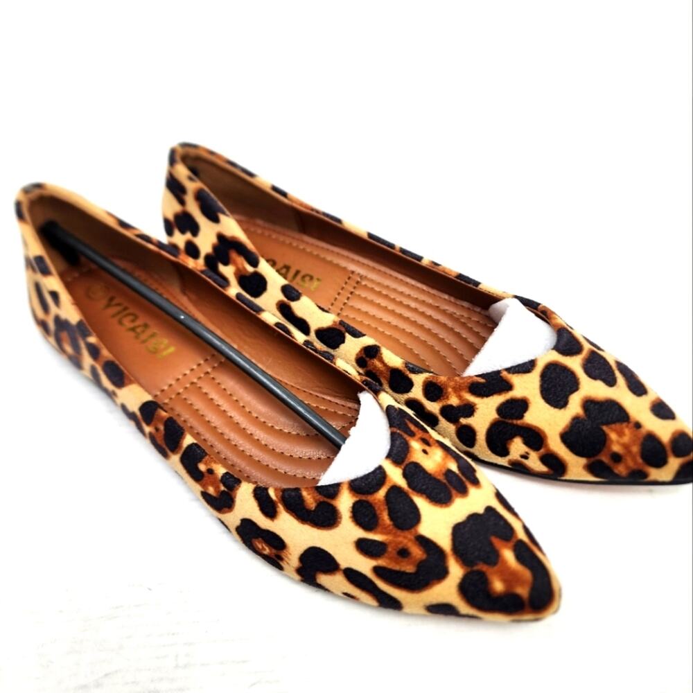 New Animal Print Leopard Ballet Flats Faux Suede Pointed Toe Ballerina Size 6 US